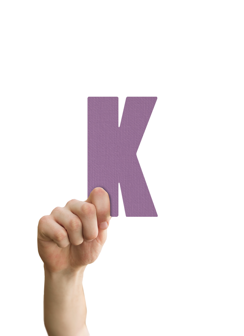 Hand Holding Purple Letter K on Transparent Background - Download Free Stock Images Pikwizard.com