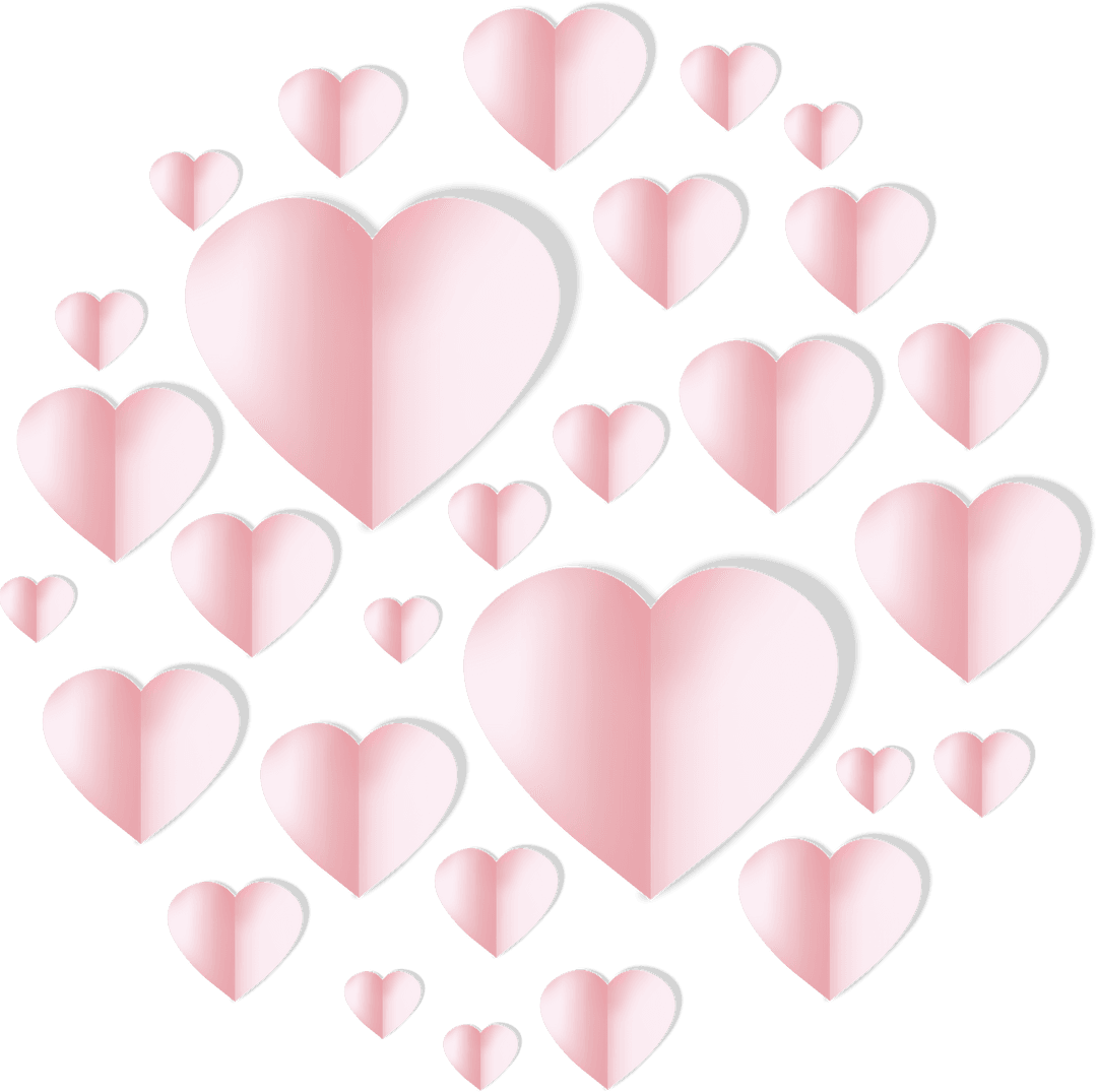 Pink Paper Hearts Pattern on Transparent Background