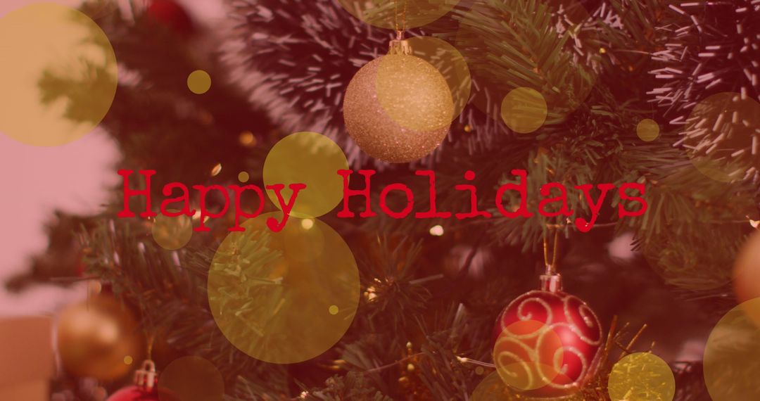 Festive Christmas Tree with Bokeh and Happy Holidays Overlay