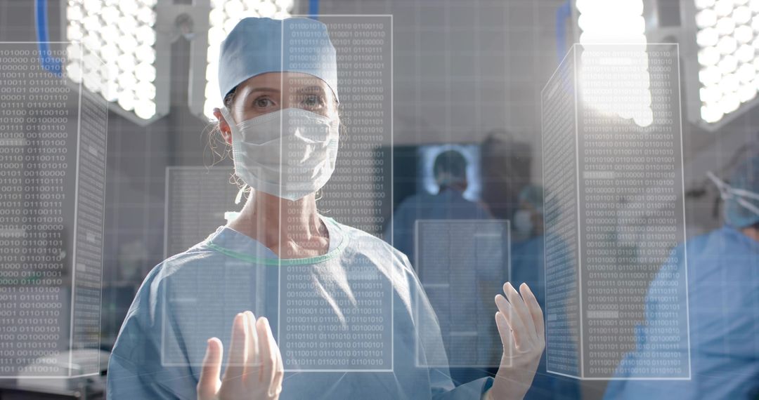 Surgeon Interacting with Holographic Display in Operating Room