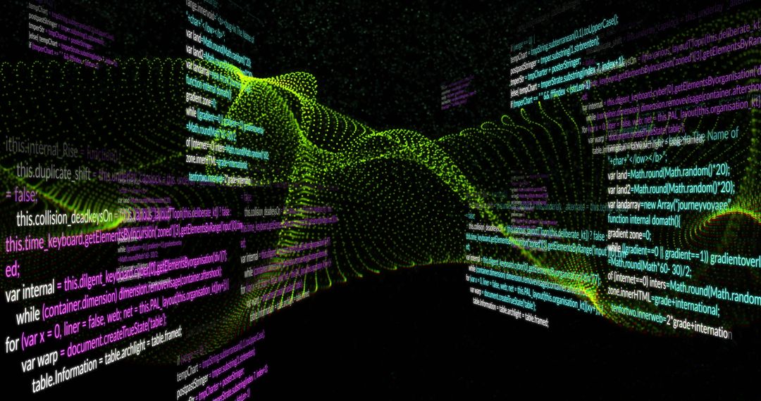 Digital Data Streams and Code on Black Background