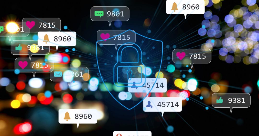 Cyber Security Around Social Media Engagement Icons at Night