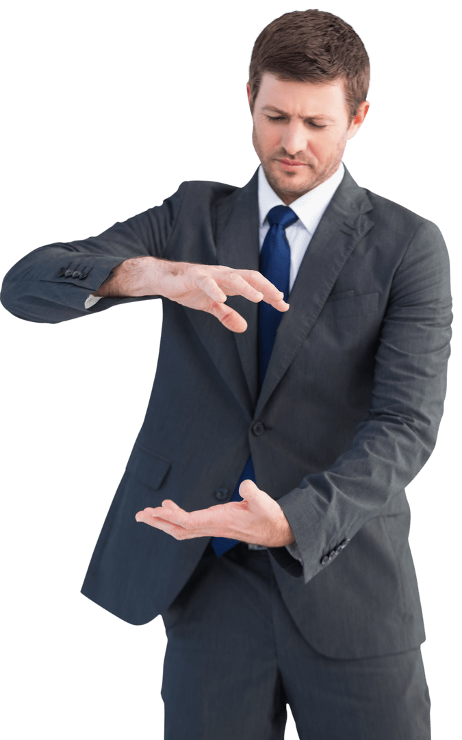 Transparent Businessman Demonstrating Concept with Hands