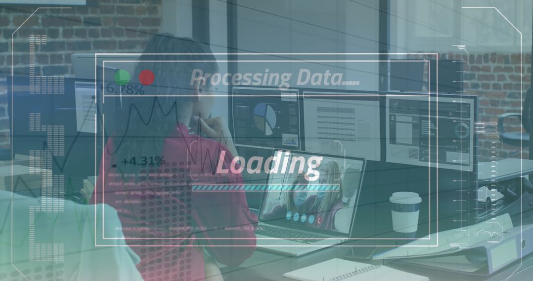 Businesswomen Analyzing Data on Digital Interface Loading Screen