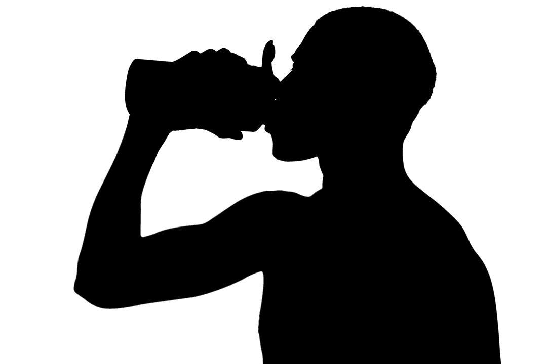 Silhouette of Sporty Man Drinking Water on Transparent Background