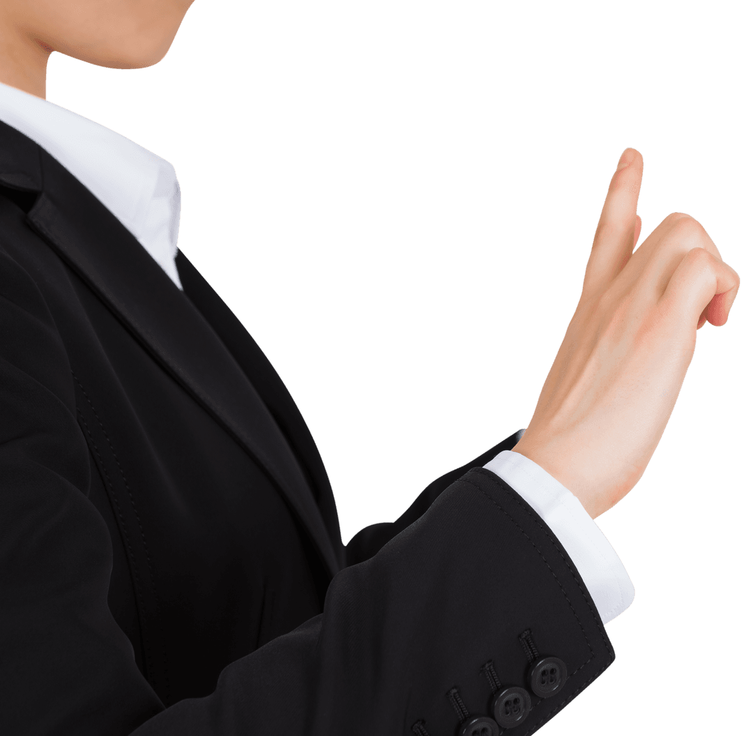 Transparent Businesswoman Hand Gesture with Index Finger Pointing