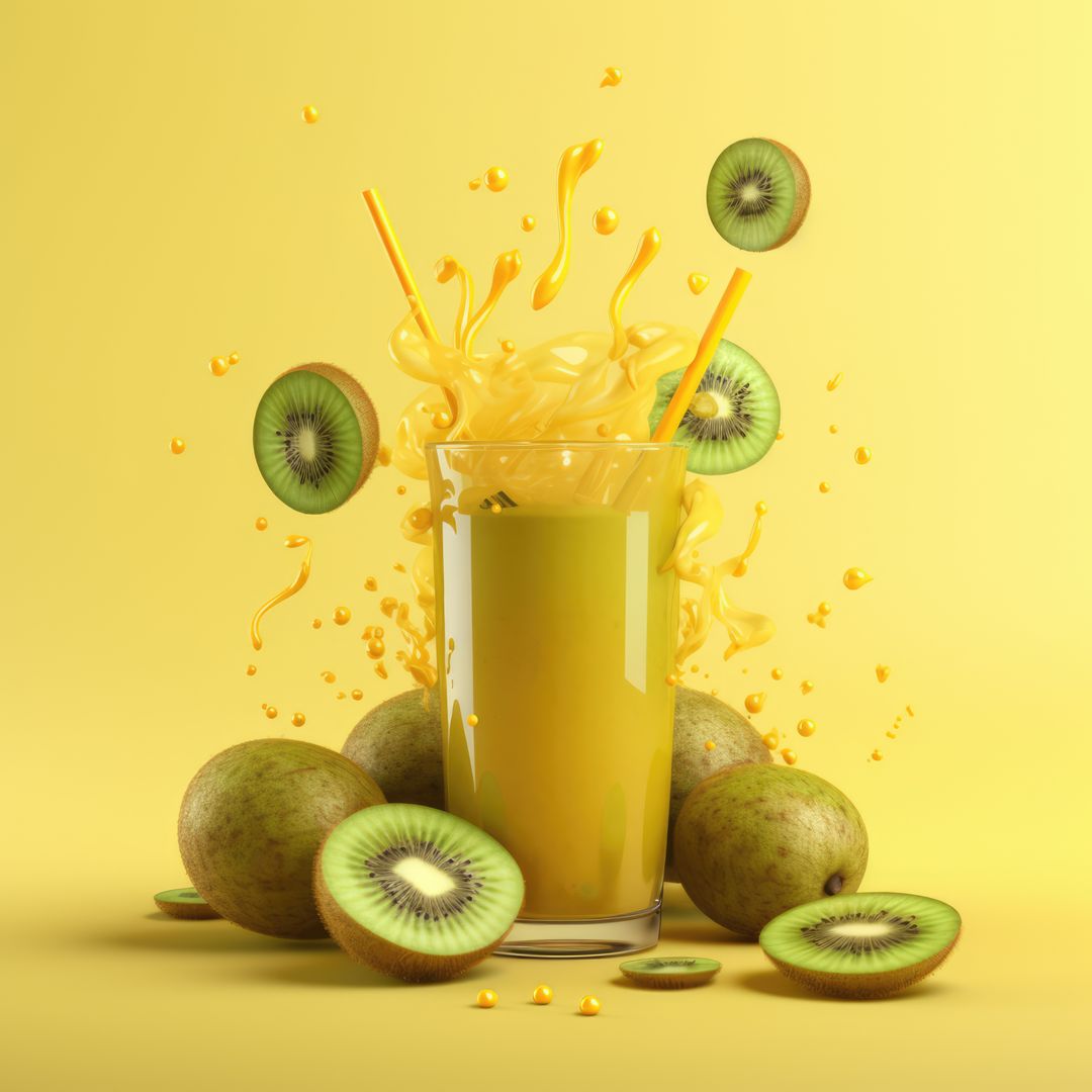 Splash fruit smoothie and kiwi slices on yellow background, created using generative ai technology - Free Images, Stock Photos and Pictures on Pikwizard.com