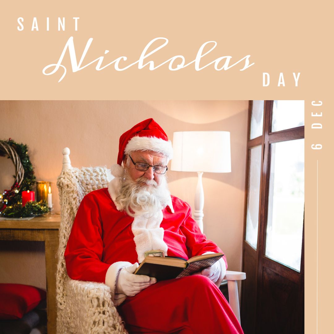 Santa Claus Reading Book on Saint Nicholas Day