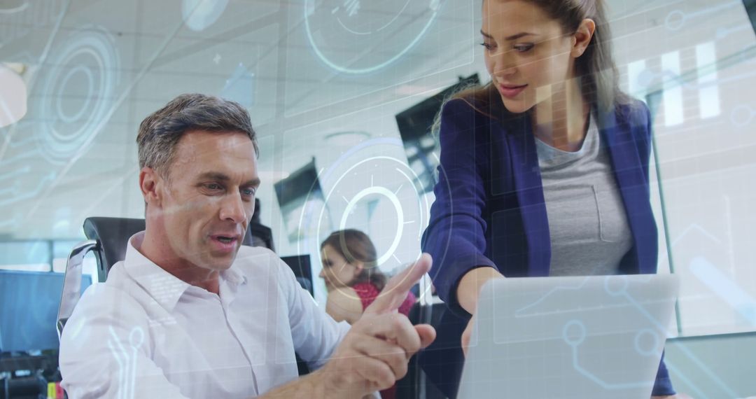 Business Professionals Utilizing Holographic Data for Analysis