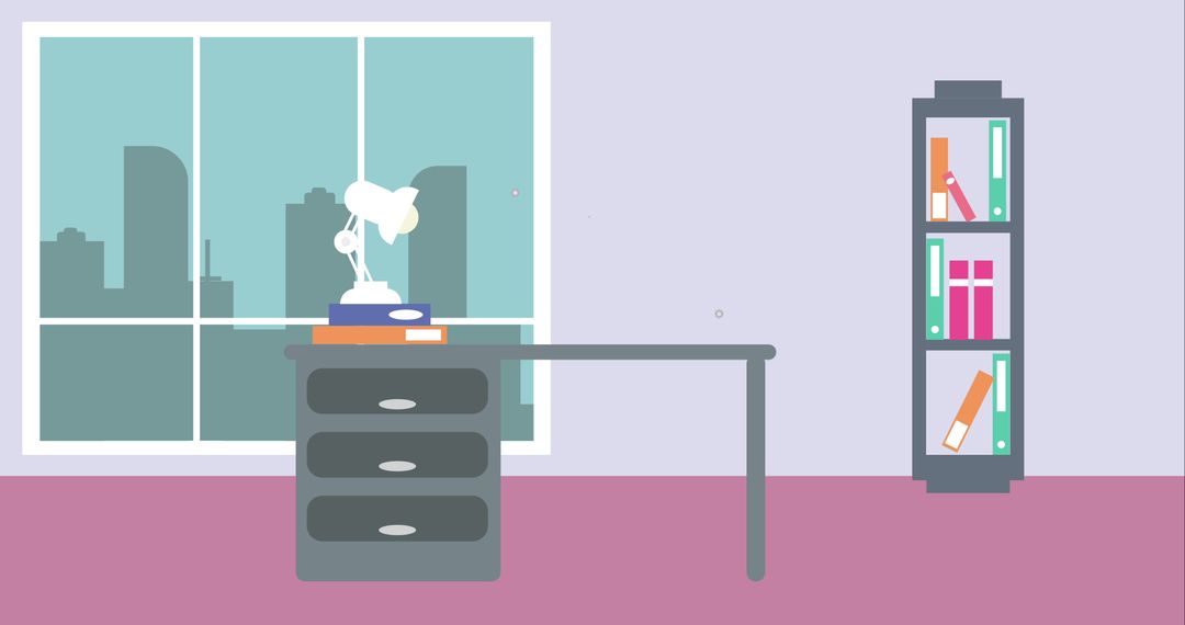 Modern Office Interior Design with Desk and Bookshelf