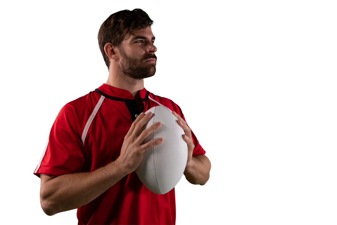 Focused Latino Rugby Player Holding Ball on Transparent Background - Download Free Stock Images Pikwizard.com