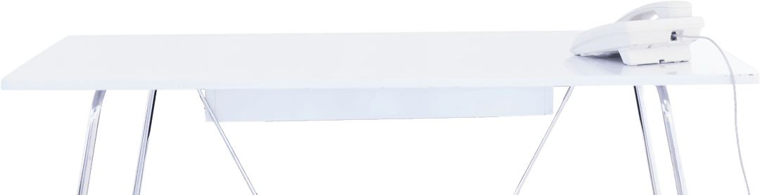 Transparent White Desk with Classic Landline Telephone