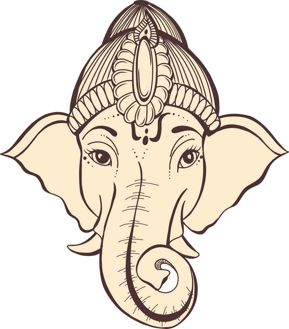 Stylized Elephant Head with Ornate Crown on Transparent Background