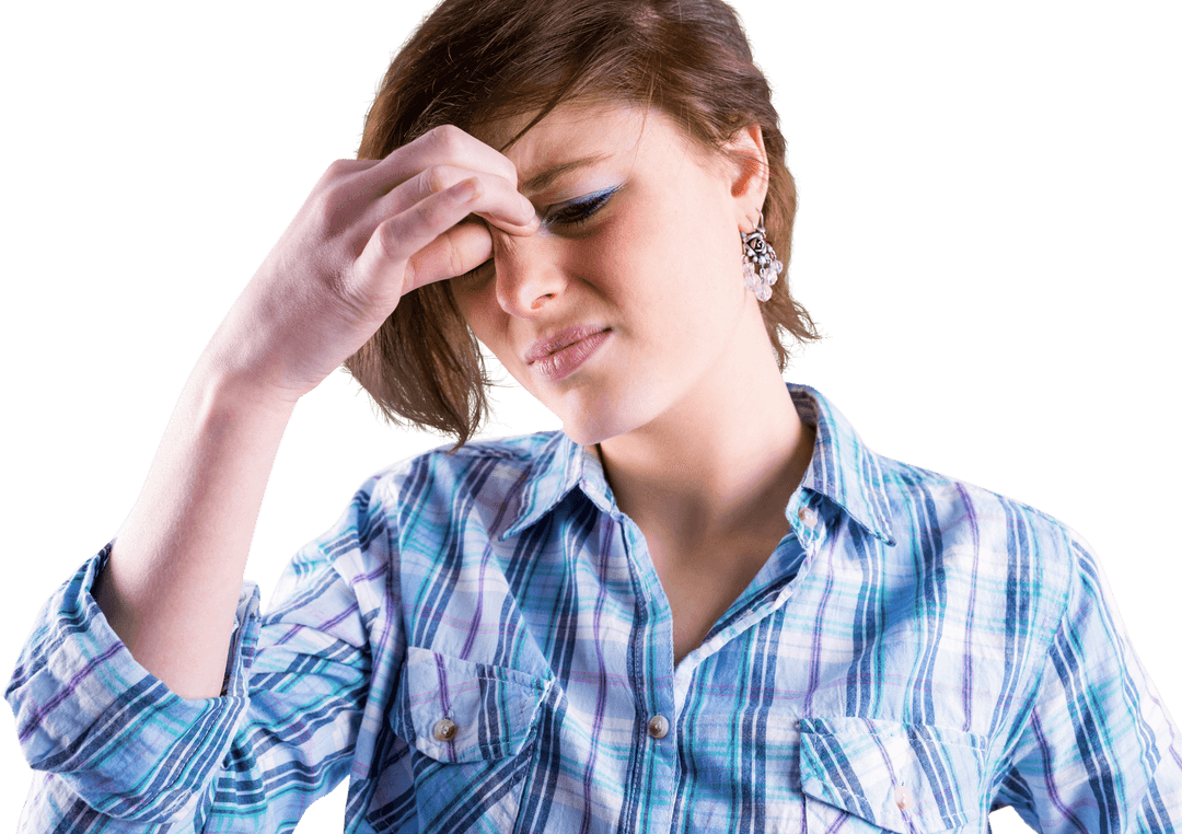 Transparent Background: Woman Experiencing Headache or Stress