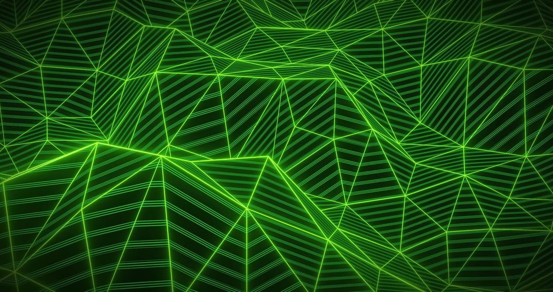 Glowing Green Digital Mesh with Geometric Connections