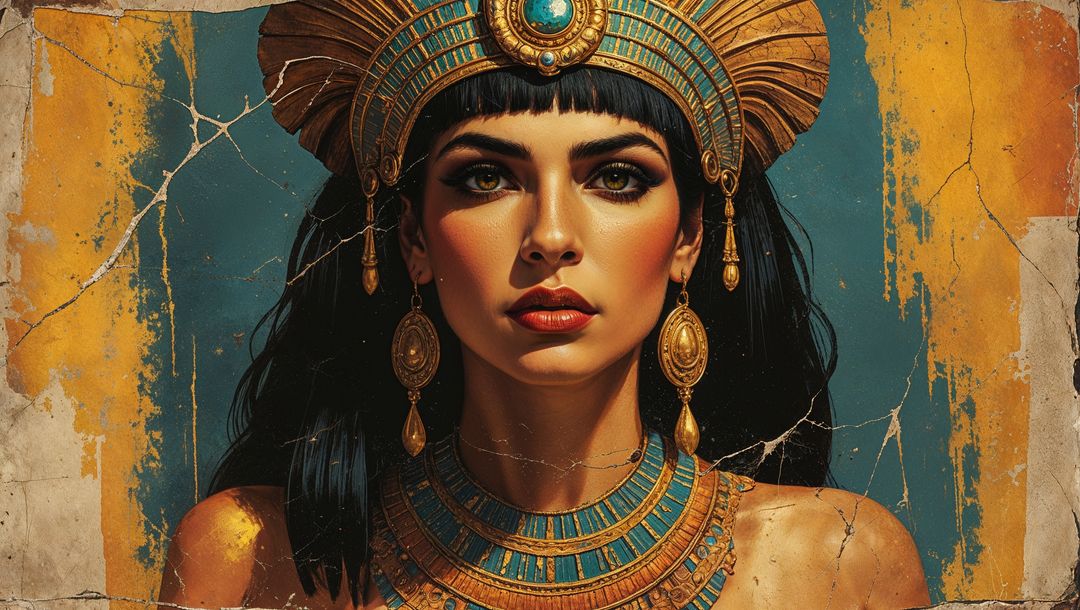 Digital art of ancient egyptian queen cleopatra with regal attire