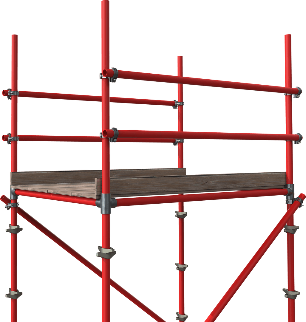 Transparent Red Construction Scaffolding Isolated on White