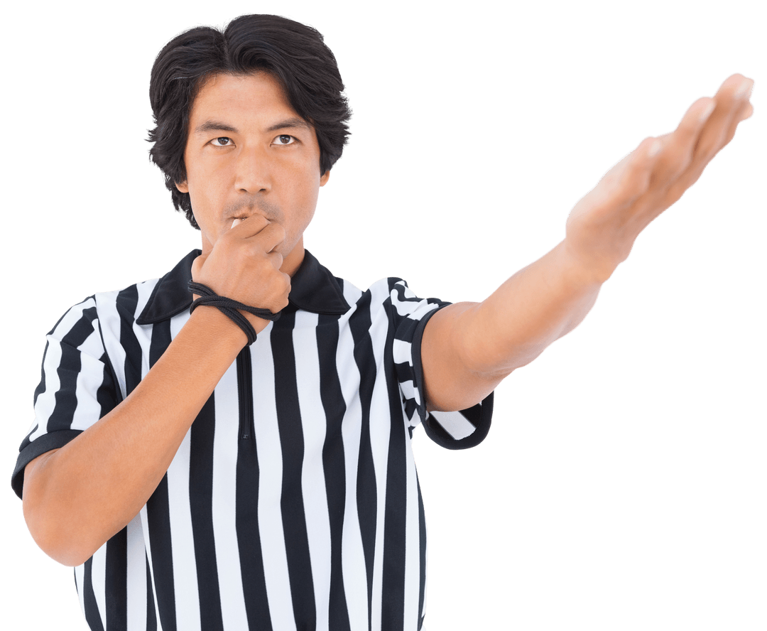Transparent Background Referee Blowing Whistle Making Hand Signal