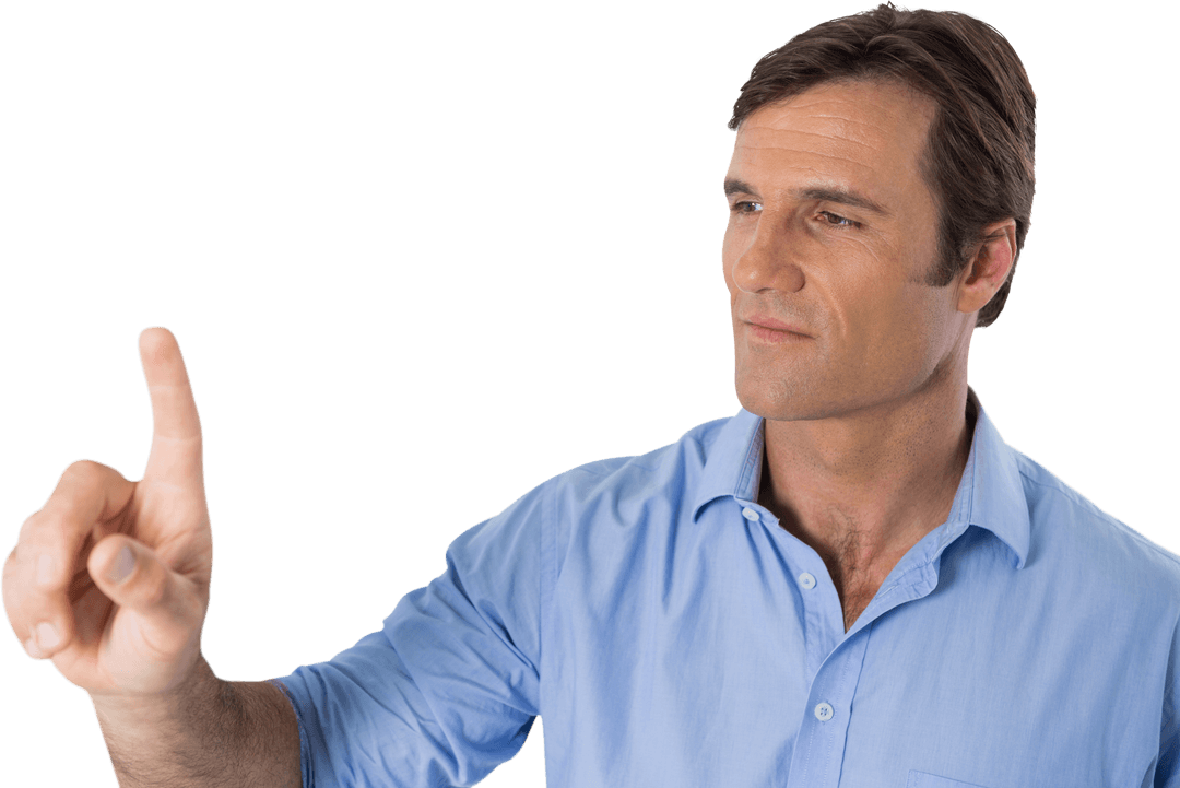 Business Professional Interacting with Transparent Virtual Screen