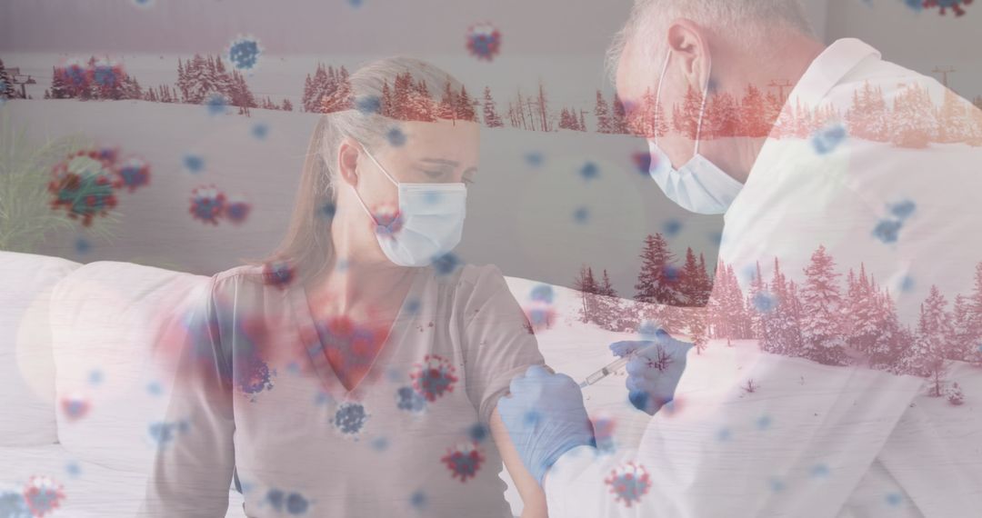 Healthcare Professional Administering Vaccine with Virus Overlay