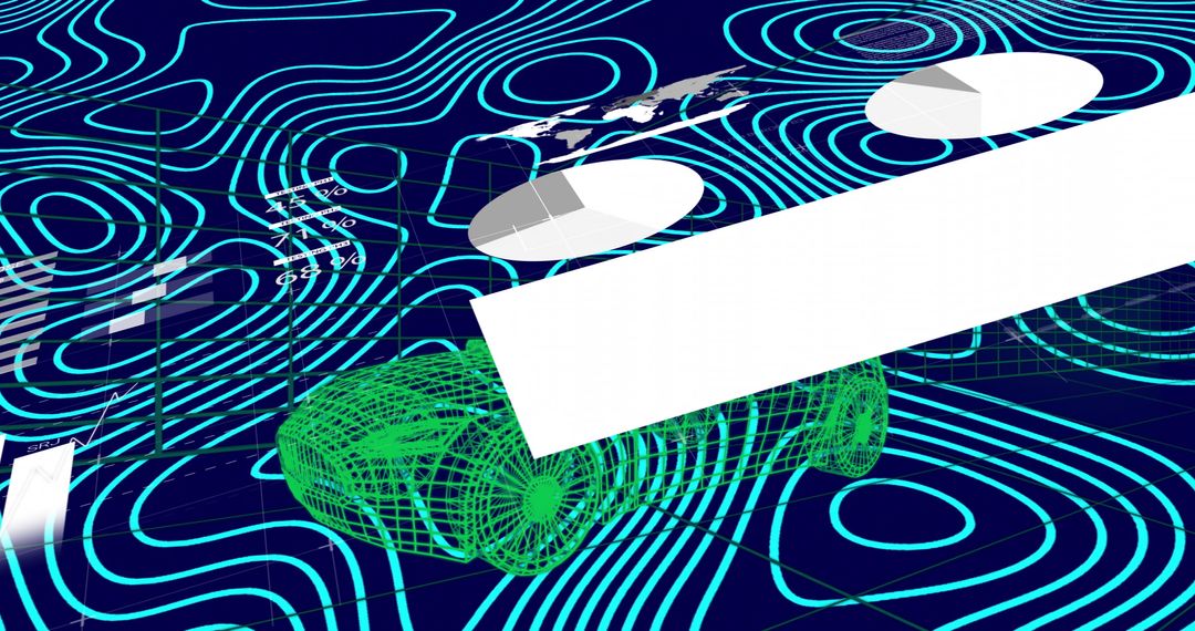 Futuristic Wireframe Car with Digital Data Interface Elements