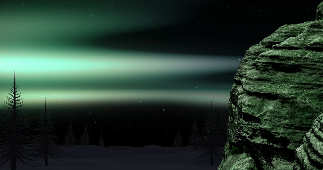 Majestic Aurora Borealis Over Snow-Covered Winter Landscape