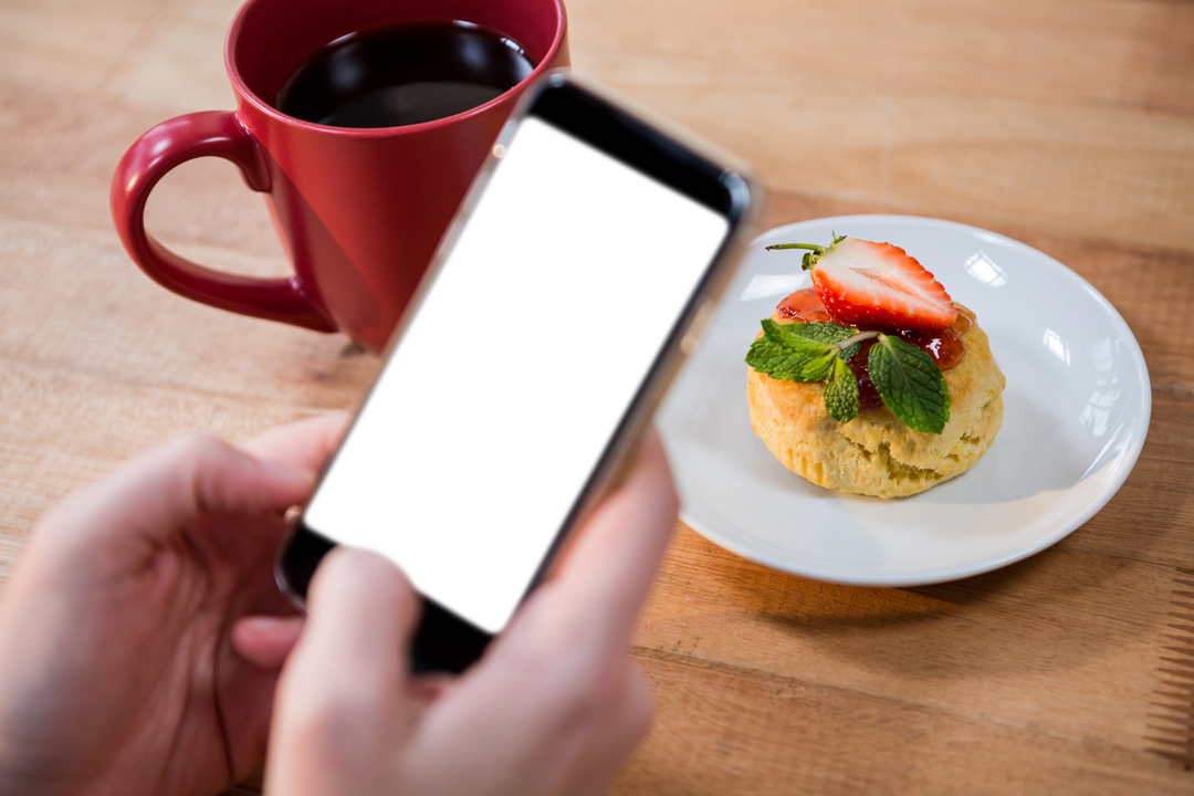 Transparent Smartphone Capturing Dessert by Coffee Cup - Download Free Stock Images Pikwizard.com