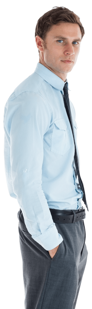 Transparent Confident Businessman with Hand in Pocket, Looking Forward