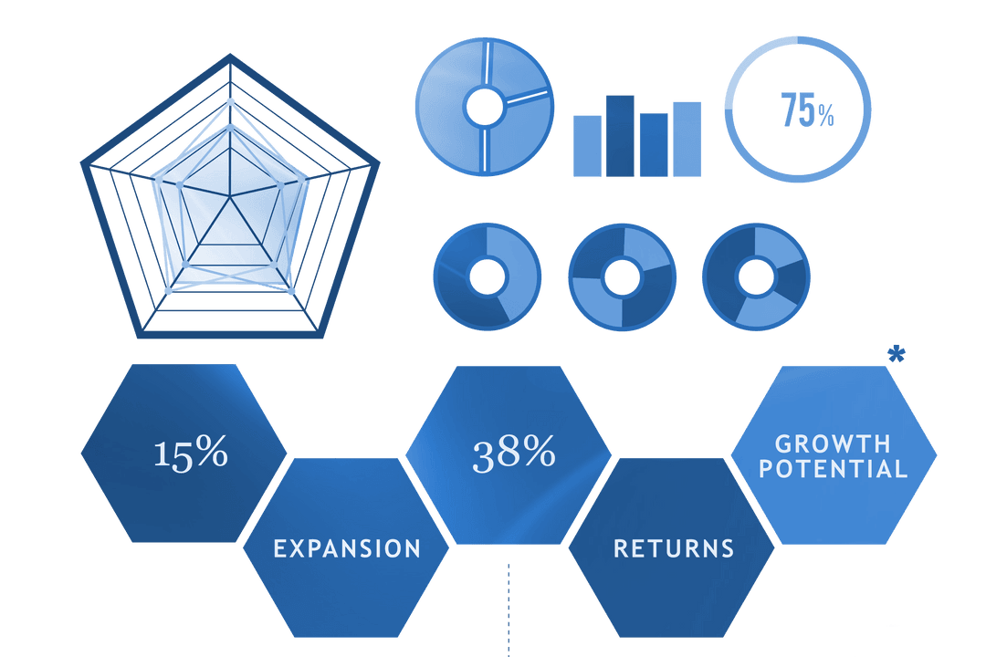 Transparent Data Graphics and Icons Illustrating Business Trends