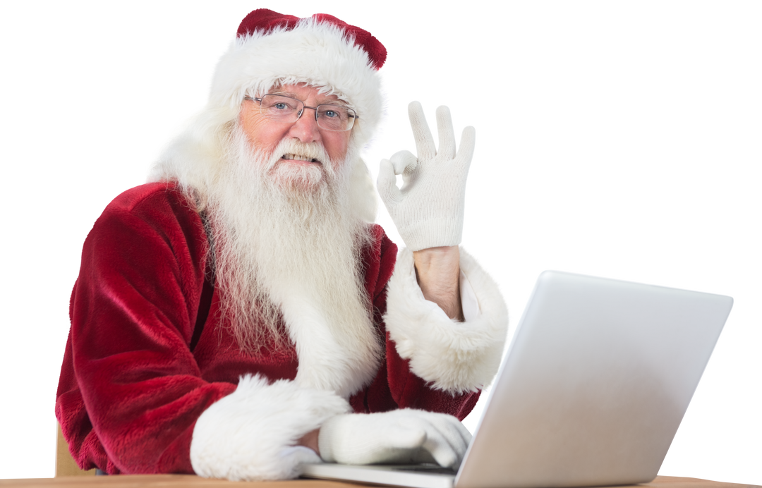 Santa Claus Using Laptop on Transparent Background, Holiday Communication Concept - Download Free Stock Images Pikwizard.com