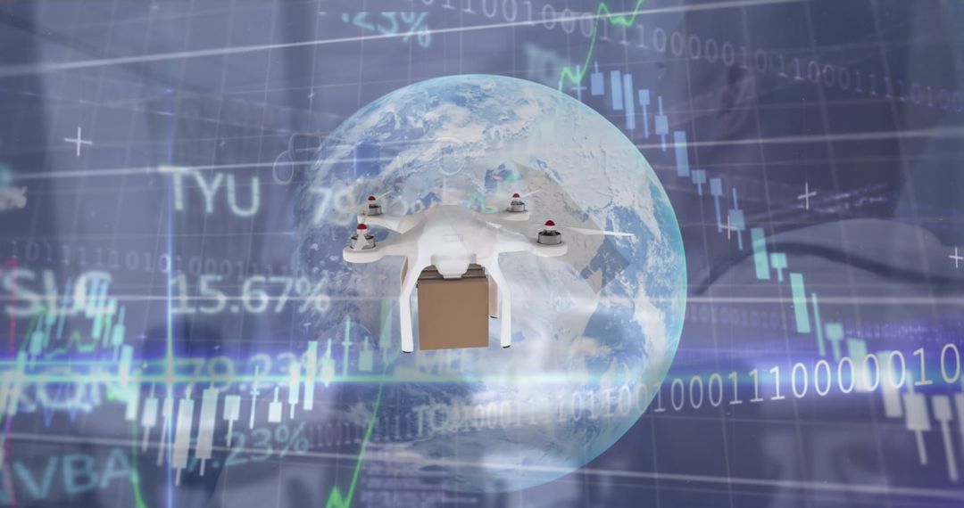 Drone Delivering Cargo with Global Finance and Technology
