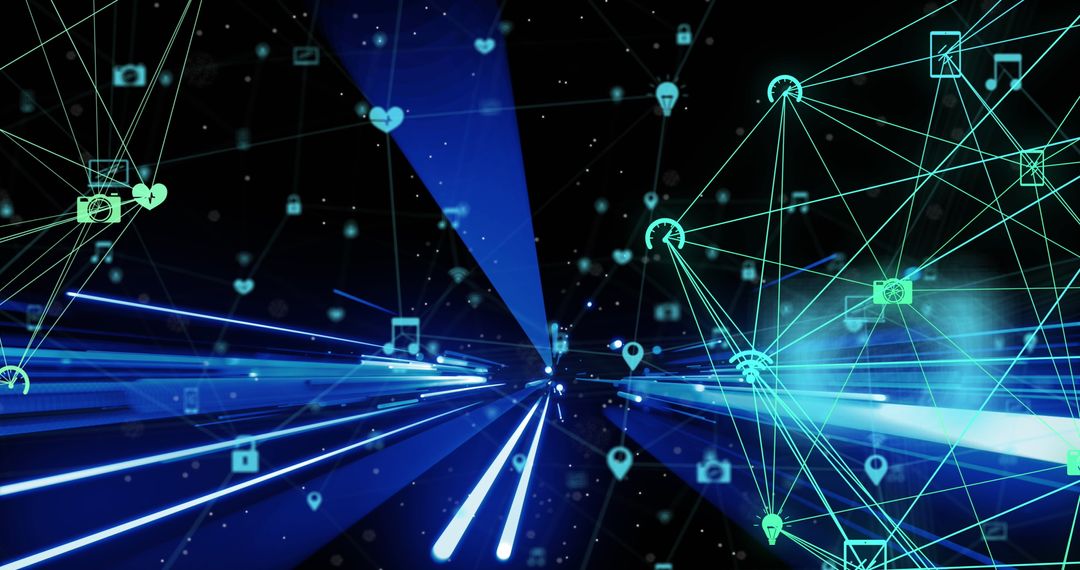 Futuristic Digital Network Connections and Blue Neon Lines