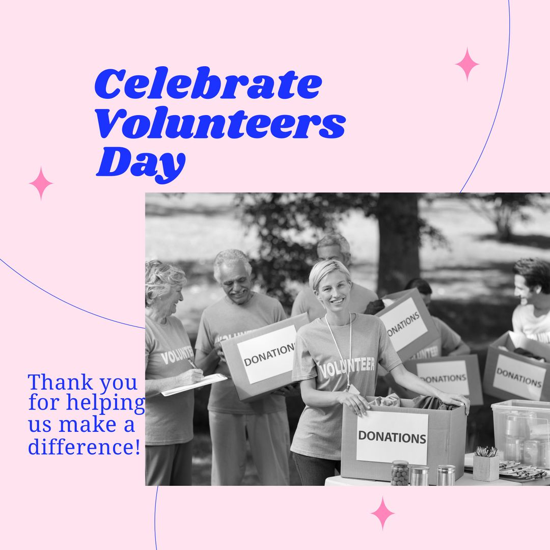 Group of Happy Volunteers Collecting Donations on Volunteer Day