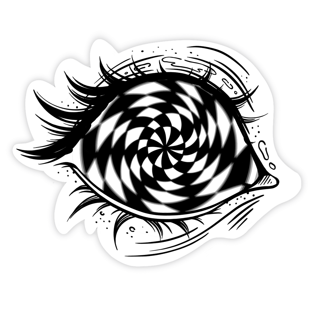 Surreal Swirling Spiral Iris with Eyelashes on Transparent Background