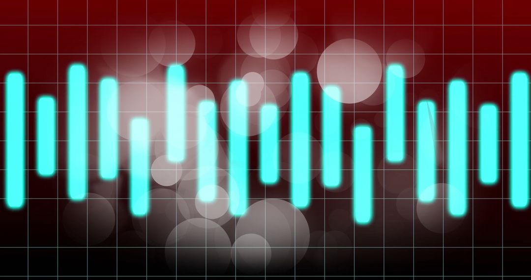 Vibrant Digital Equalizer with Cyan Bars on Red Grid