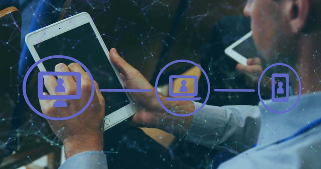 Businessman Using Tablet with Digital Global Network Connections Overlay