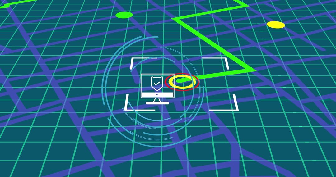 Digital Navigation Map with Cybersecurity Overlay Icons