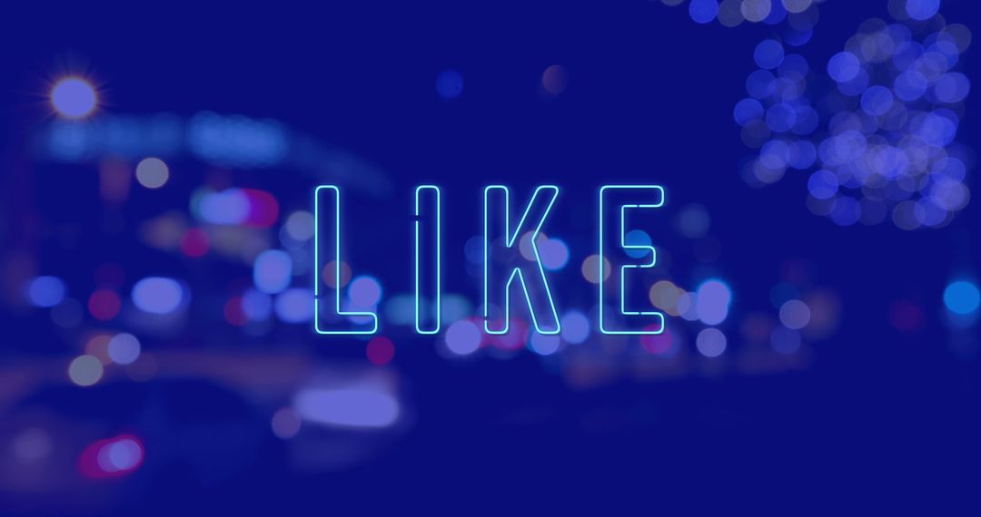 Social Media Concept - LIKE Text Overlay on Cityscape at Night
