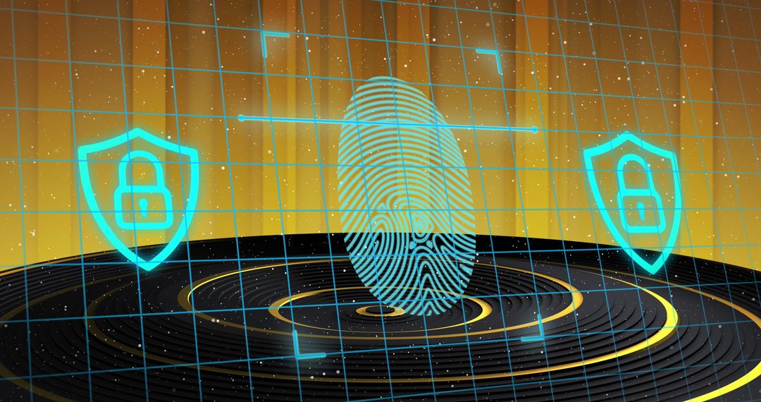 Futuristic Biometric Fingerprint with Digital Security Padlocks