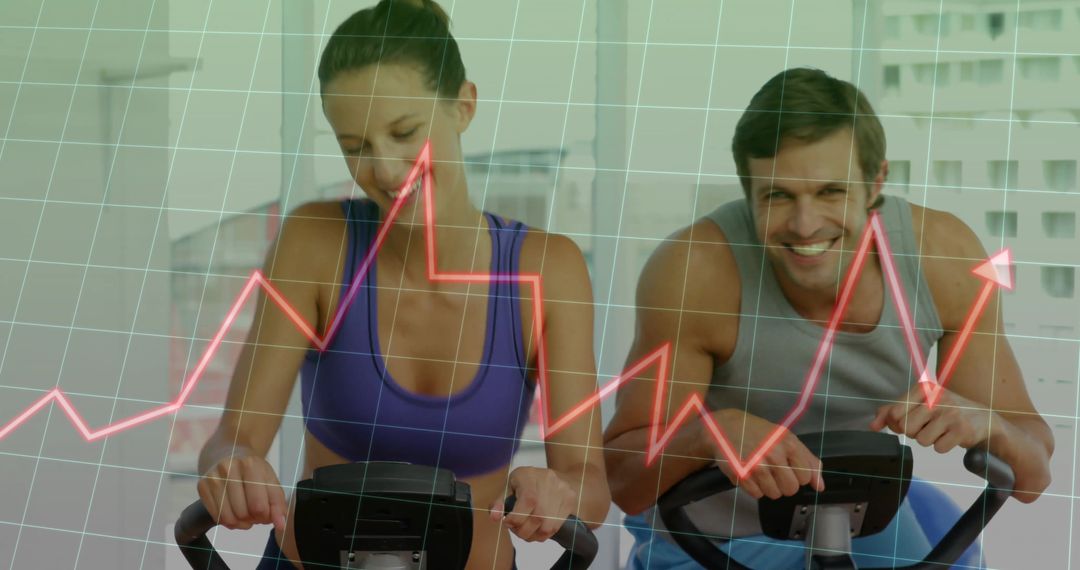 Couple Boosting Fitness with Indoor Cycling and Data Overlay