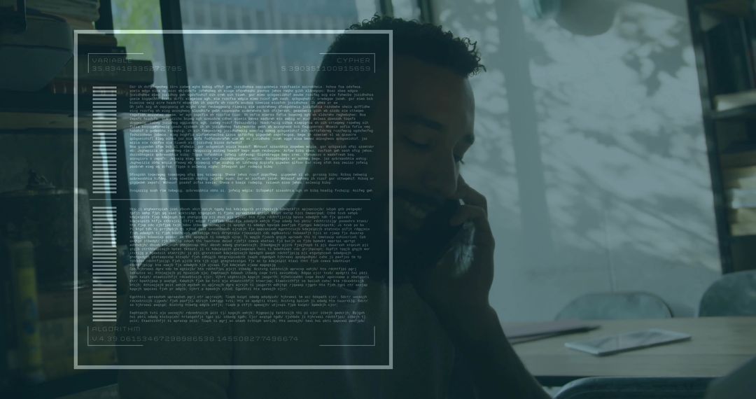 Man Engaged in Phone Call with Digital Interface Overlay Chronicals Innovation