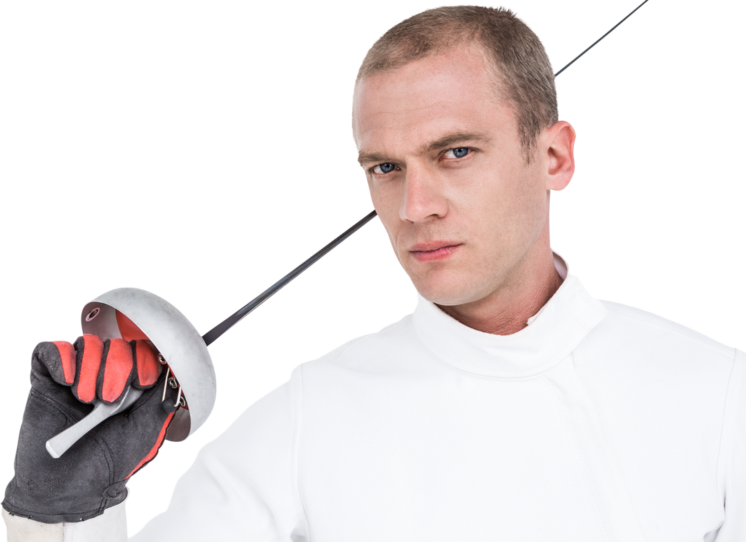 Confident Male Swordsman Holding Fencing Sword on Transparent Background - Download Free Stock Images Pikwizard.com