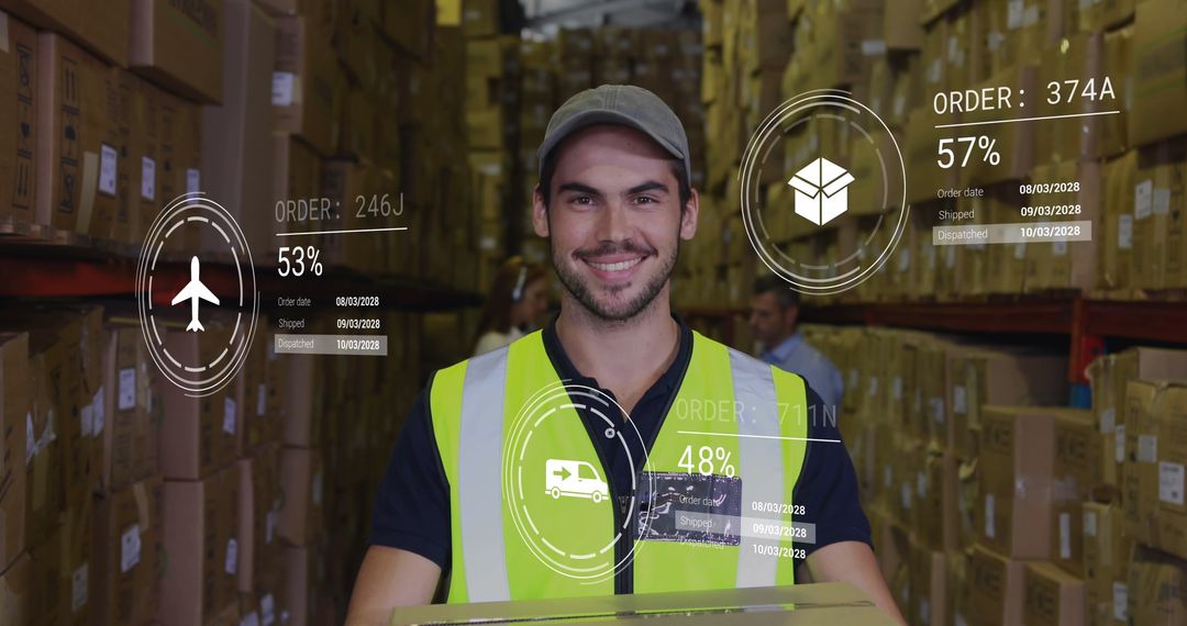 Warehouse Worker with Augmented Reality Data for Logistics
