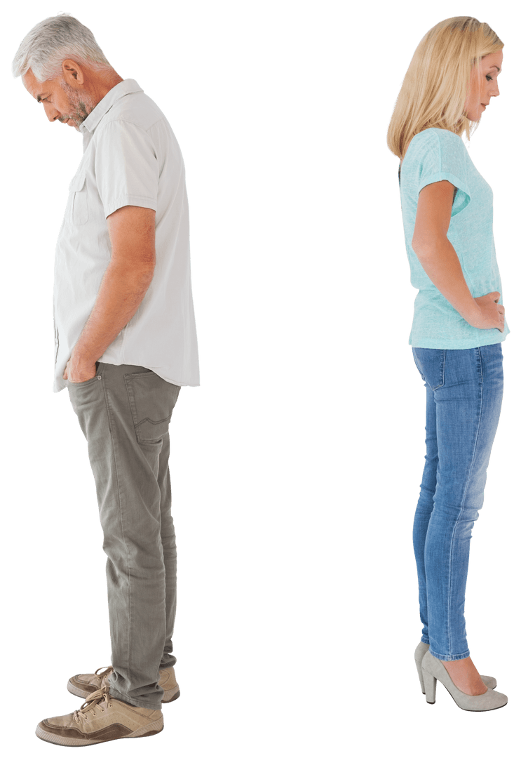 Transparent Couple Argues Facing Away Upset Undecided Emotions Conflict