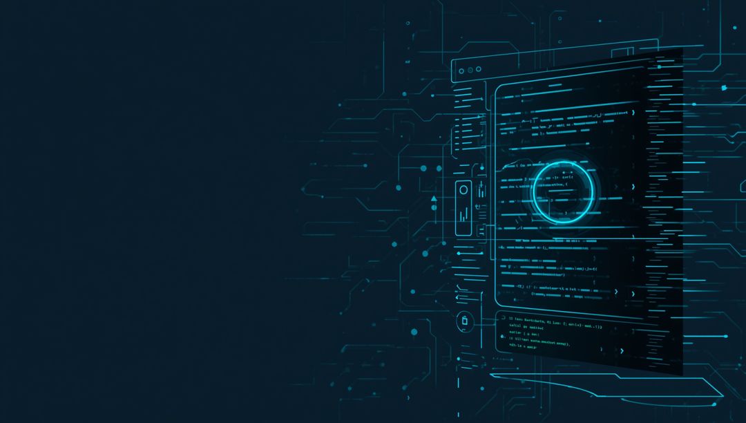 Futuristic Holographic Interface with Digital Code and Circuit Traces