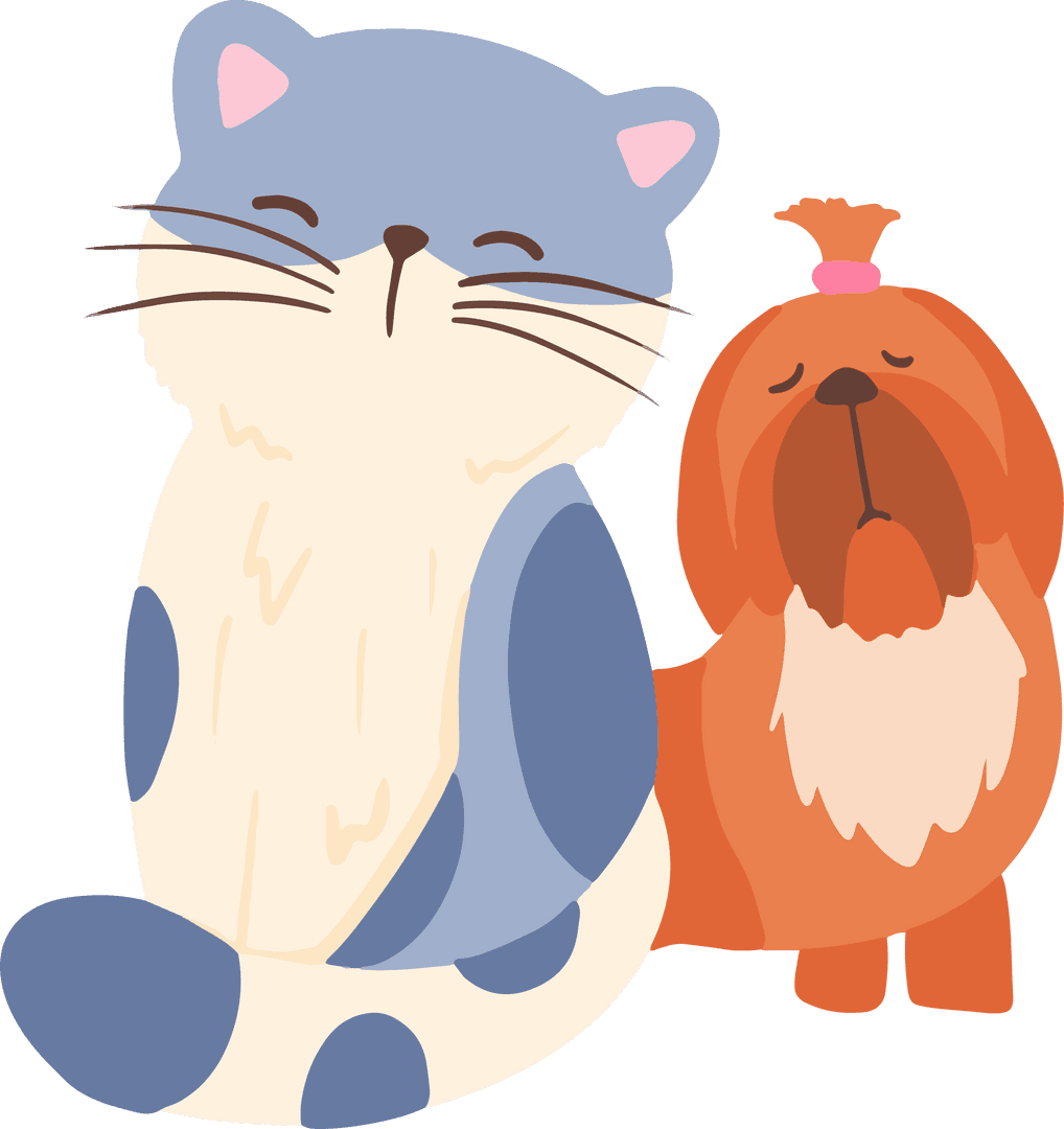 Charming Cartoon Cat and Dog Friendship on Transparent Background
