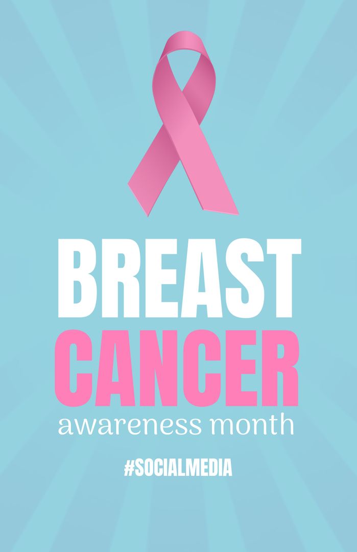 Breast Cancer Awareness Month Poster with Pink Ribbon on Blue Background - Download Free Stock Templates Pikwizard.com