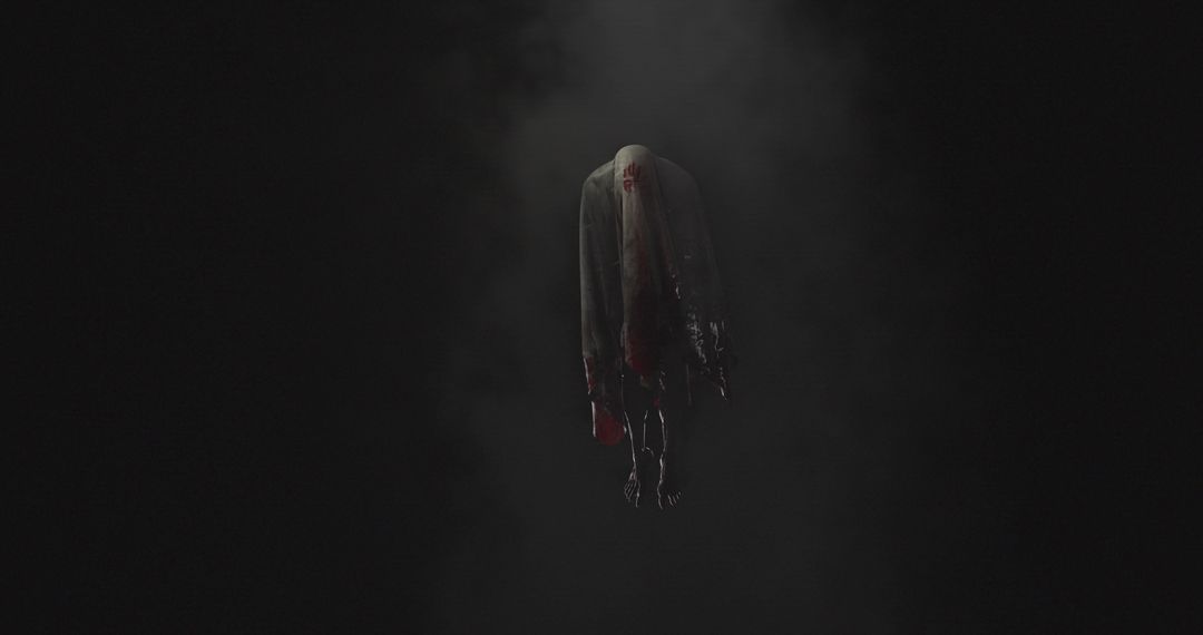 Eerie Ghostly Figure Emerging from Smoky Darkness
