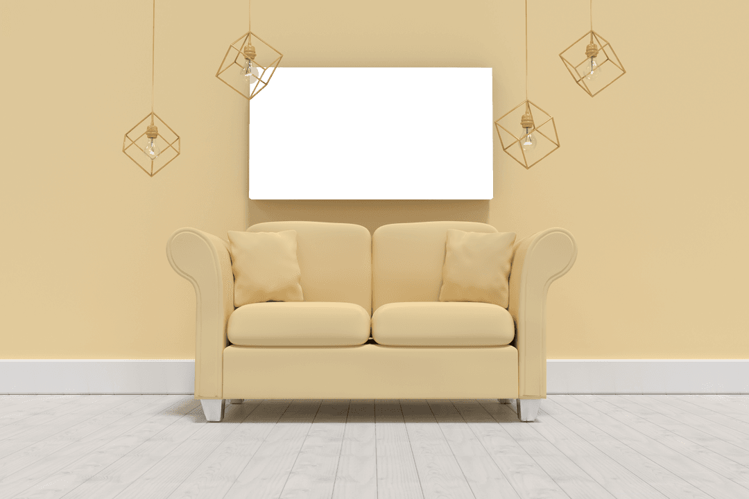 Modern Living Room with Yellow Sofa and Transparent Lamps