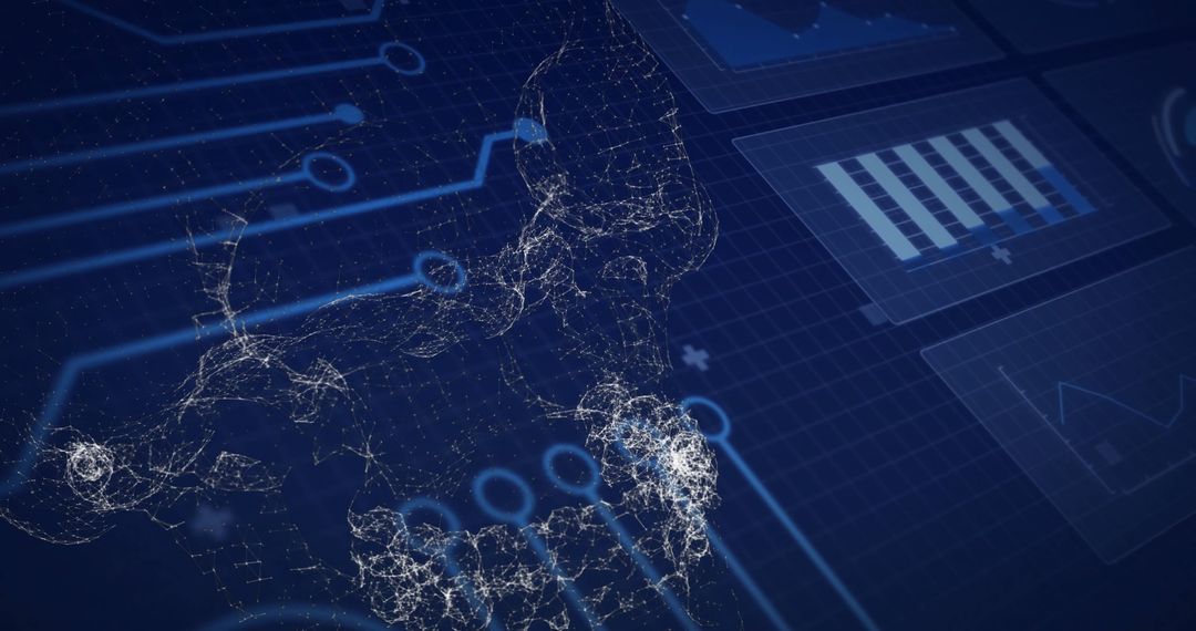 Digital Wireframe Handshake on High-Tech Interface Background